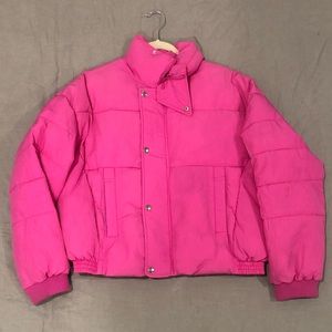 Free People Hot pink cropped puffer jacket